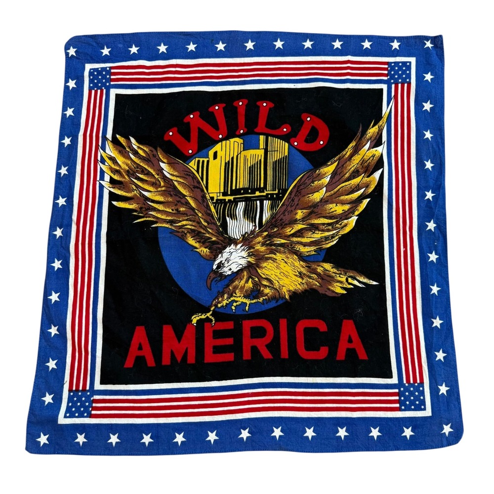 Vintage Wild America Eagle Bandana Patriotic American Flag Stars‎ Blue Red Black